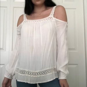 white shoulderless shirt